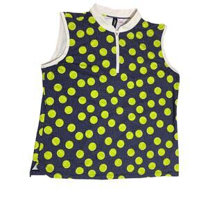 Lillie Green Women’s Sleeveless 1/4‑Zip Top – Blue/Green Tennis Balls – Size XL